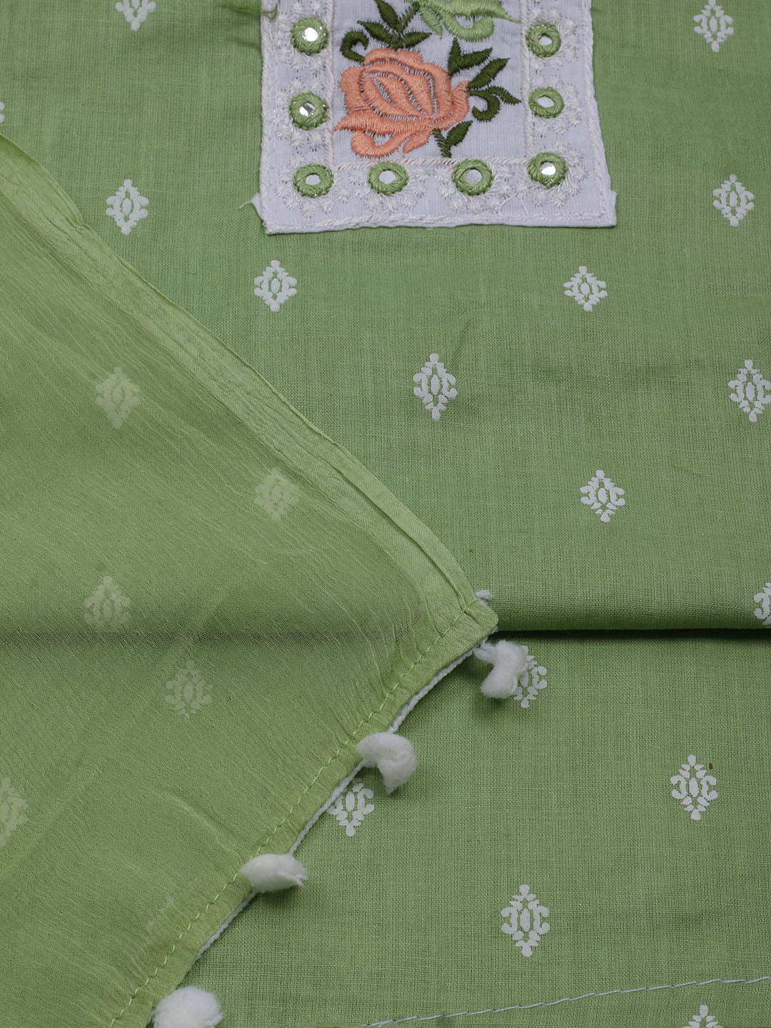 Printed Cotton Blend Unstitched Suit With Dupatta