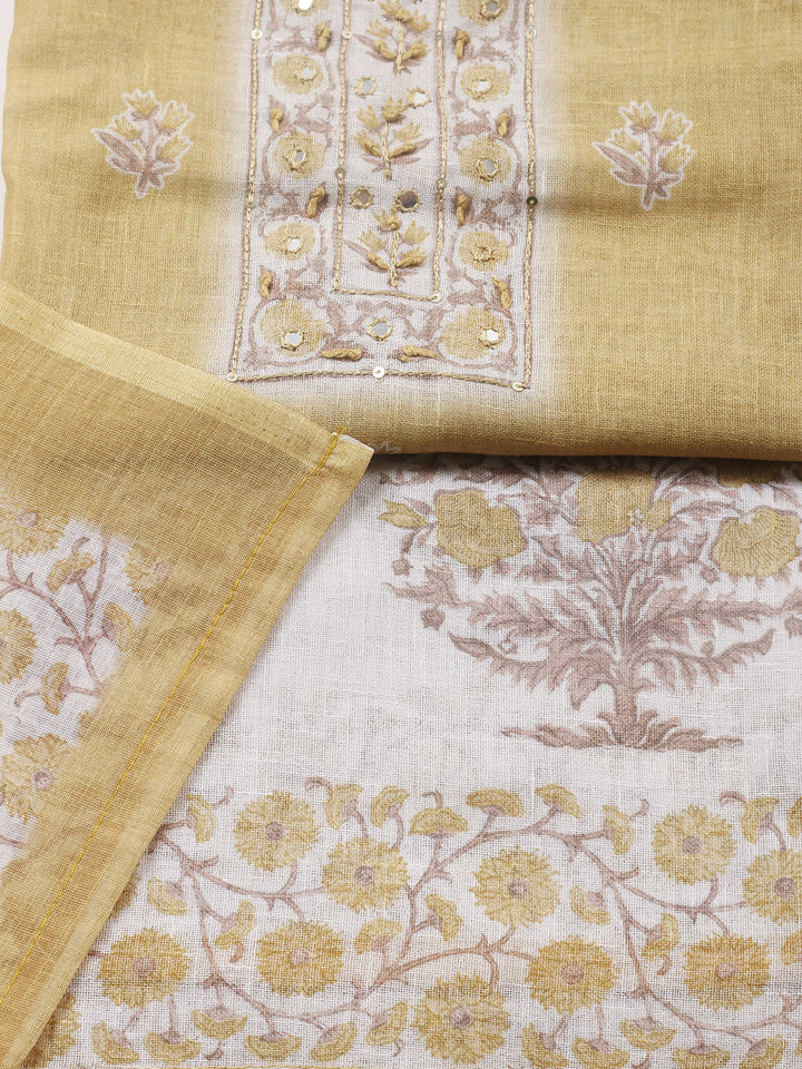 Embroidered Cotton Blend Unstitched Suit With Pant &amp; Dupatta