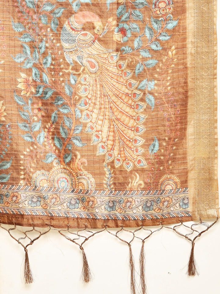 Digital Floral Printed Tussar Saree