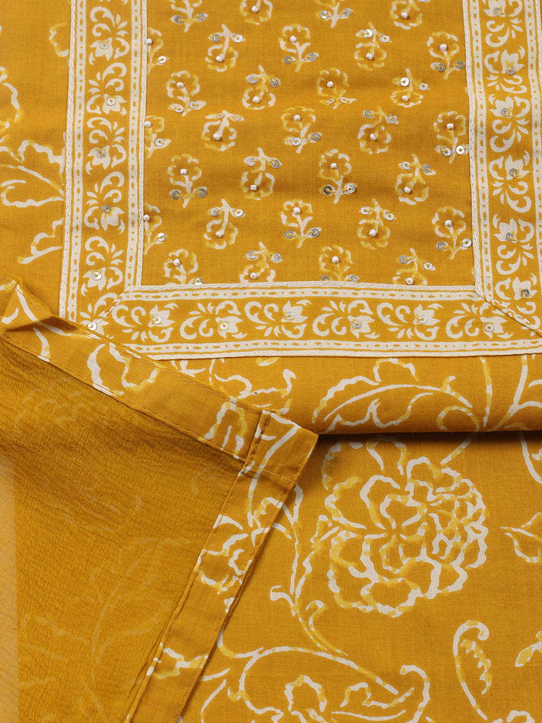Embroidered Cotton Blend Unstitched Suit With Pant &amp; Dupatta