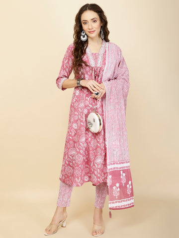 Printed Cotton Suit Set With Dupatta