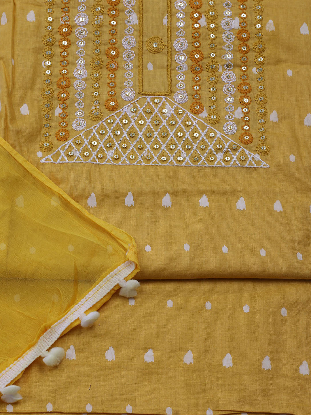 Neck Embroidered Cotton Blend Unstitched Suit With Dupatta