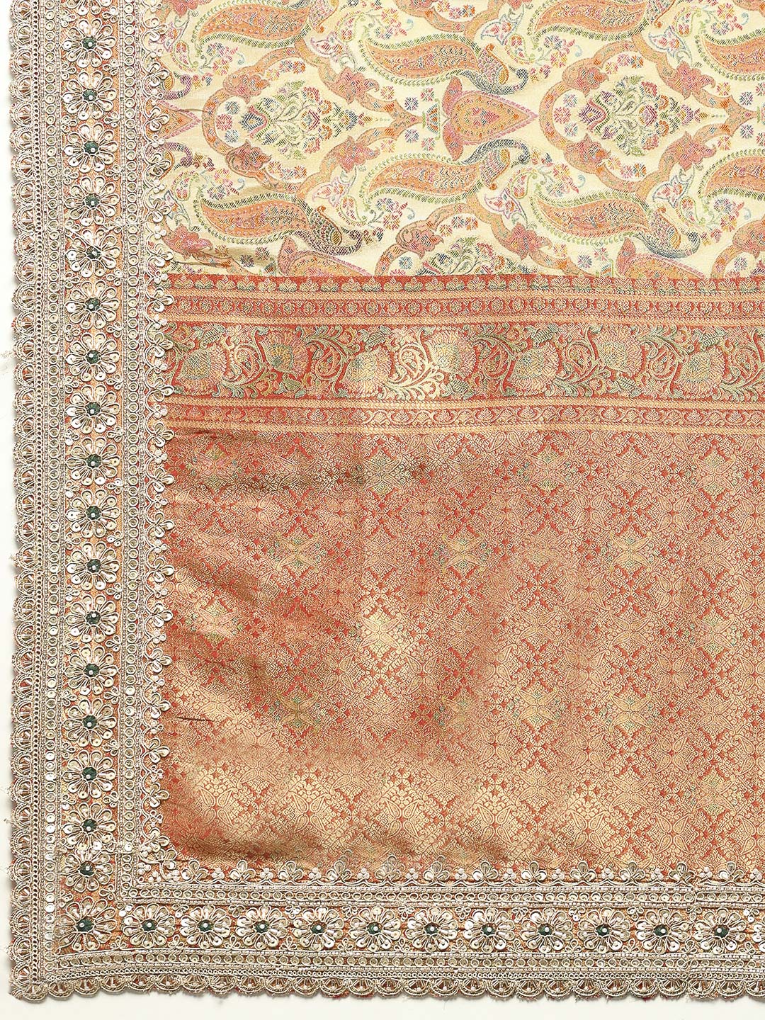 Printed &amp; Border Embroidered Crepe Saree