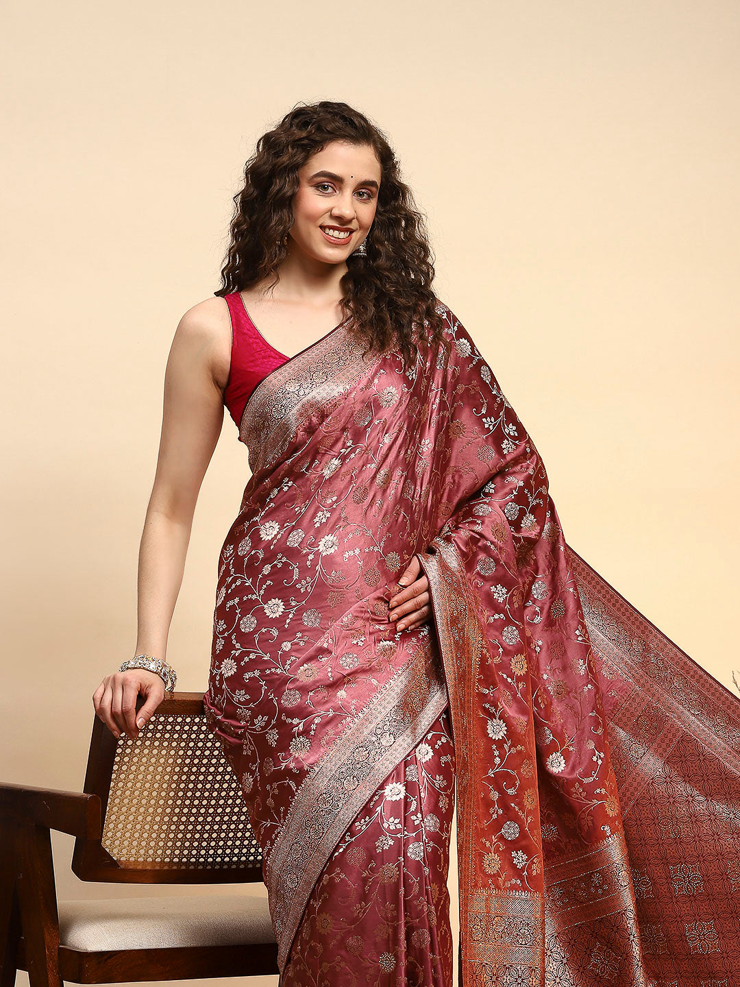 Embroidered Satin Saree
