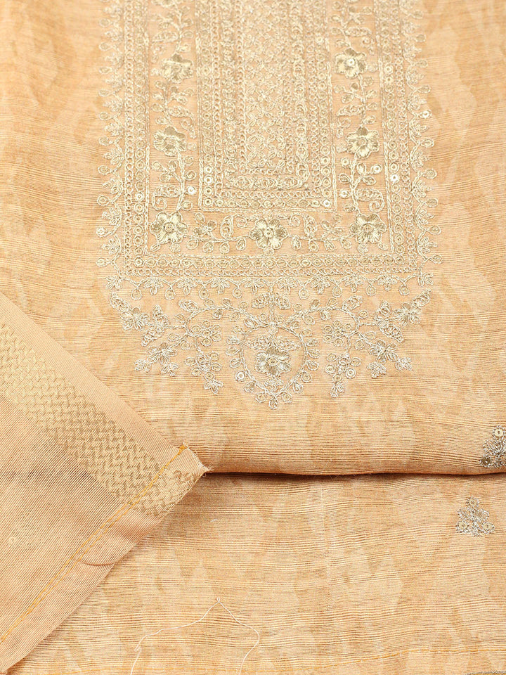 Embroidered Chanderi Unstitched Suit With Pant &amp; Dupatta