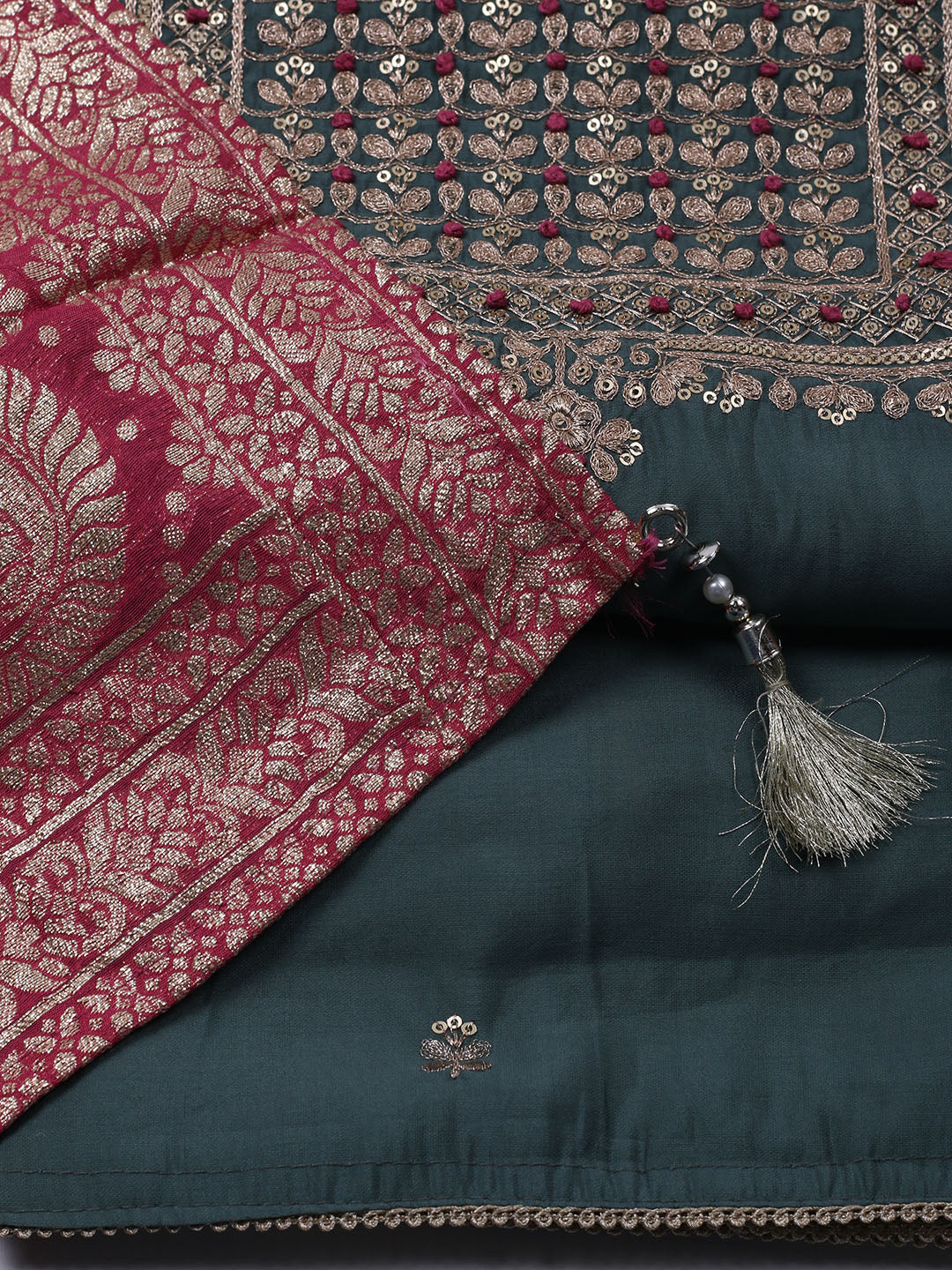 Embroidered Chanderi Unstitched Suit Piece With Dupatta