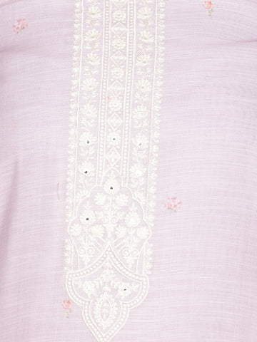 Neck Embroidered Linen Unstitched Suit Piece With Dupatta