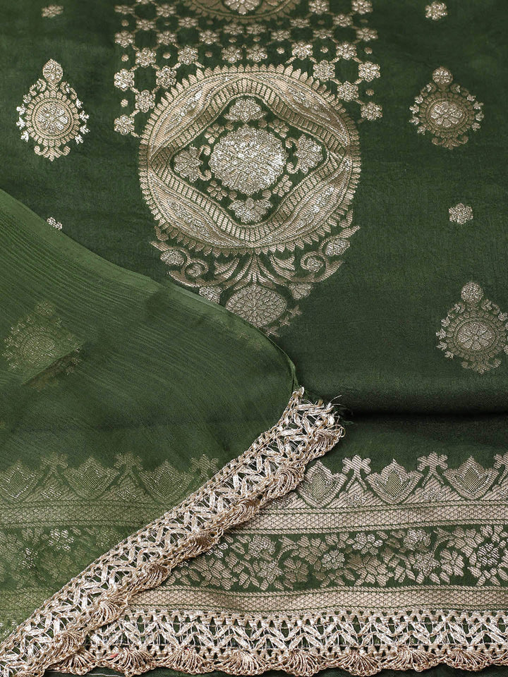 Woven Design Chanderi Unstitched Suit With Pant &amp; Dupatta