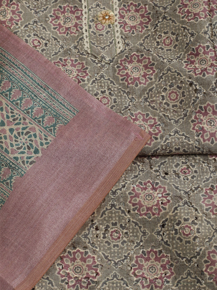 Printed Cotton Unstitched Suit With Pant &amp; Dupatta