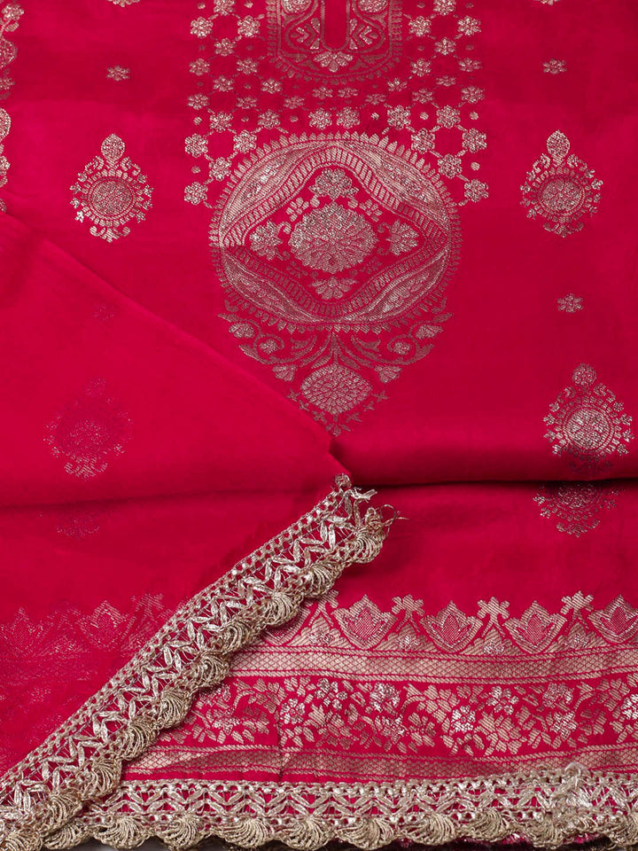 Woven Design Chanderi Unstitched Suit With Pant &amp; Dupatta