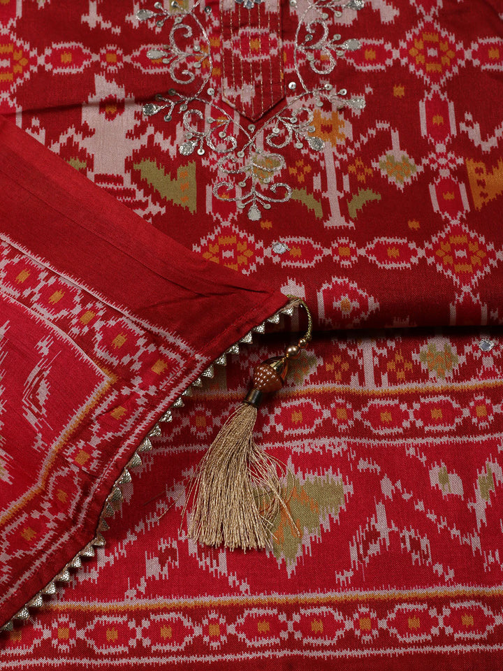 Printed Chanderi Unstitched Suit With Dupatta