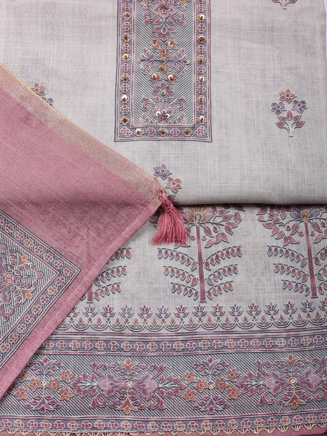 Embroidered Tissue Unstitched Suit With Pant &amp; Dupatta