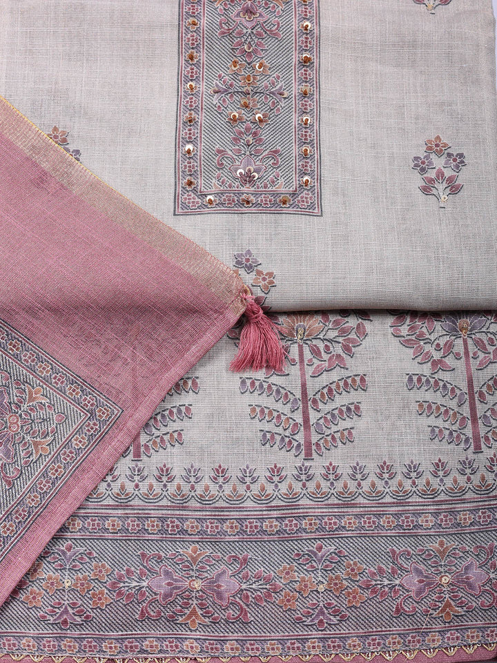 Embroidered Tissue Unstitched Suit With Pant &amp; Dupatta