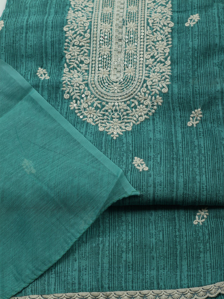 Embroidered Chanderi Unstitched Kurta With Pant &amp; Dupatta