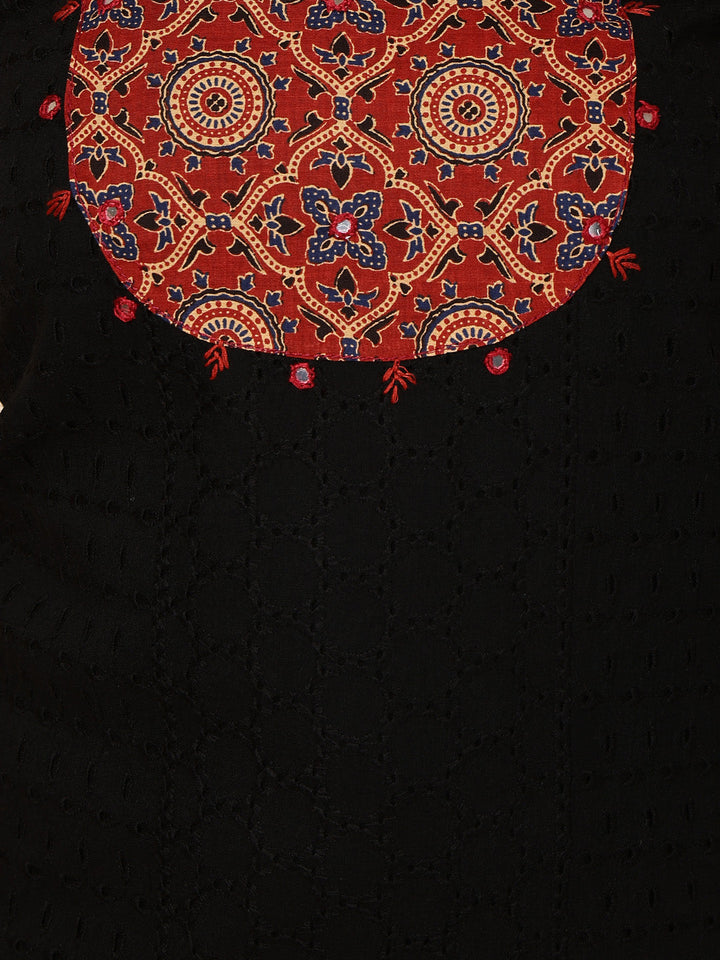 Neck Patti Cotton Blend Unstitched Suit With Dupatt