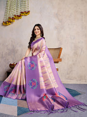 Floral Printed Zari Border Art Silk Woven Saree