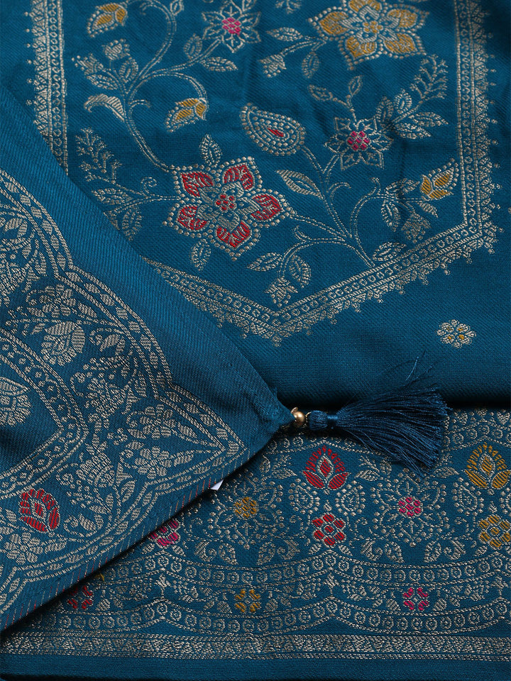 Pashmina Woven Design Unstitched Kurta With Pant &amp; Dupatta