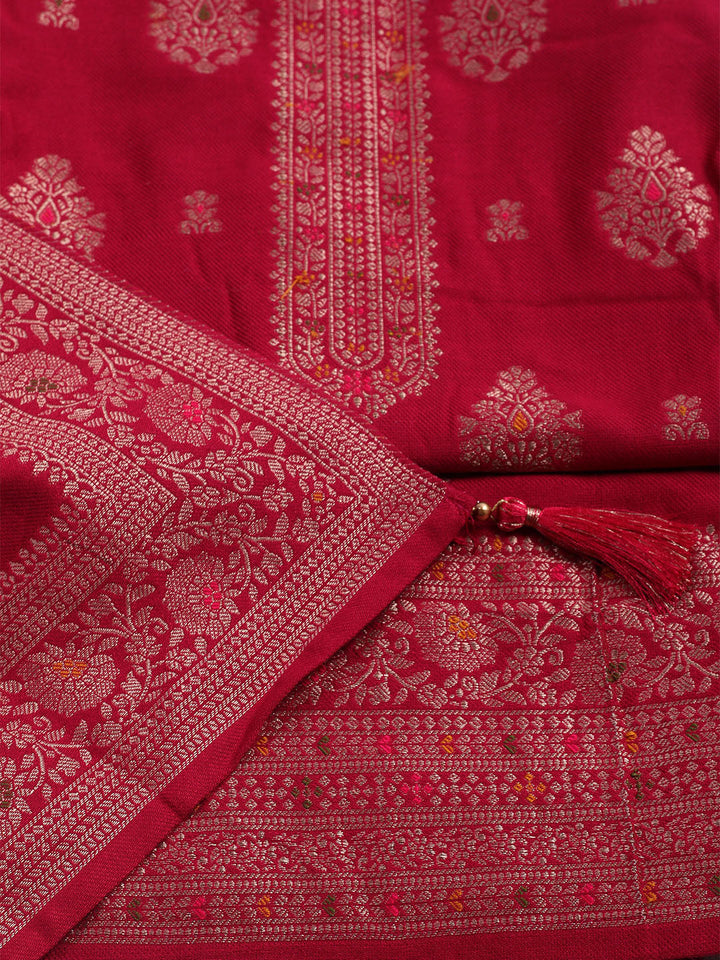 Pashmina Woven Design Unstitched Kurta With Pant &amp; Dupatta