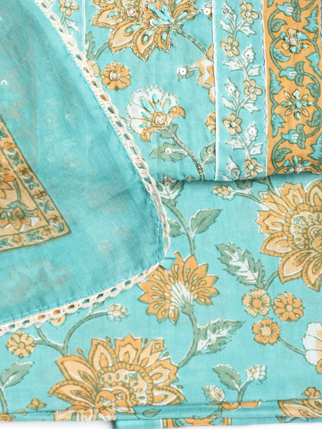 Printed Cotton Blend Unstitched Suit With Dupatta