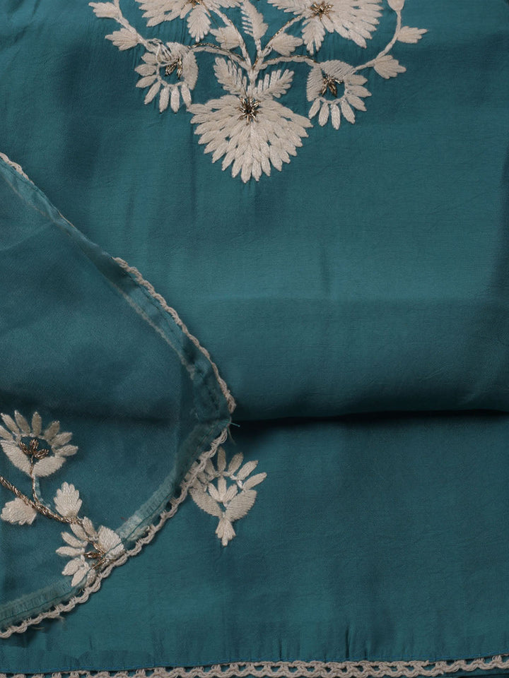 Neck Embroidered Chanderi Unstitched Suit With Dupatta