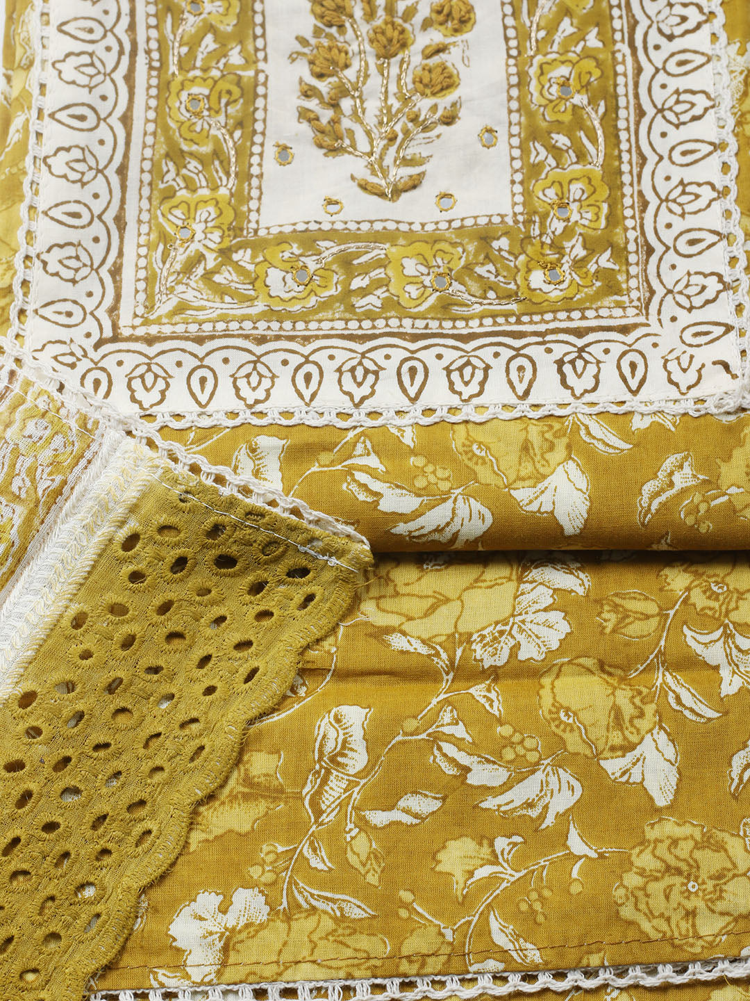 Embroidered Cotton Blend Unstitched Suit With Pant &amp; Dupatta
