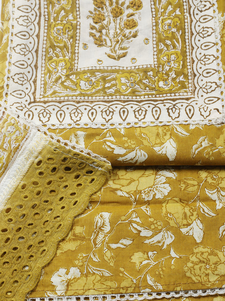 Embroidered Cotton Blend Unstitched Suit With Pant &amp; Dupatta