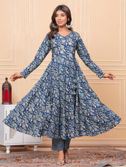 Printed Cotton Blend Kurta With Pants & Dupatta