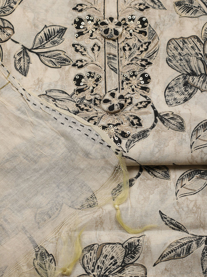 Embroidered Cotton Blend Unstitched Suit With Pant &amp; Dupatta
