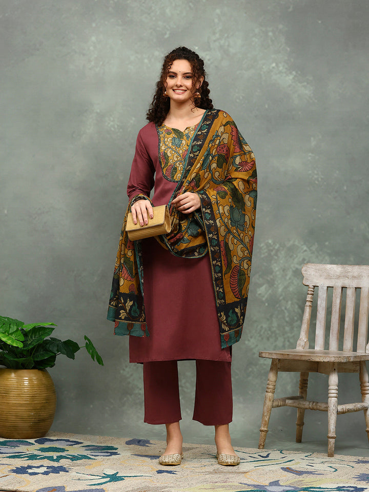 Printed Cotton Blend Kurta With Pants &amp; Dupatta