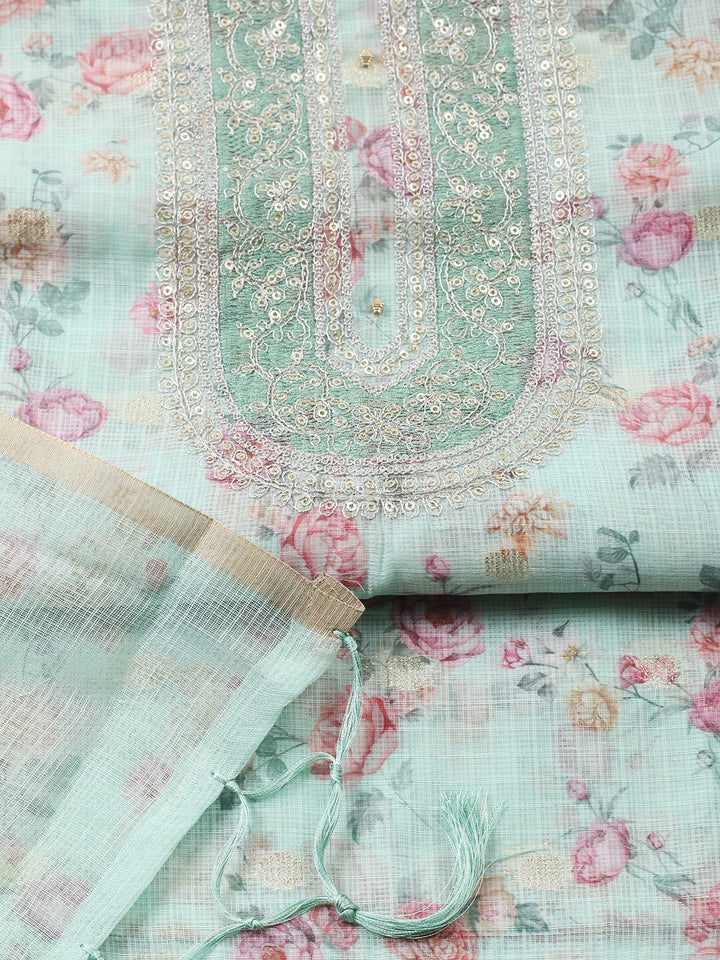 Embroidered Cotton Blend Unstitched Suit With Pant &amp; Dupatta