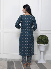 Printed Cotton Blend Kurta With Pants & Dupatta