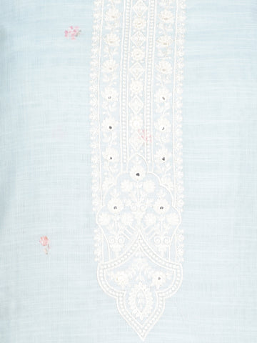 Neck Embroidered Linen Unstitched Suit Piece With Dupatta