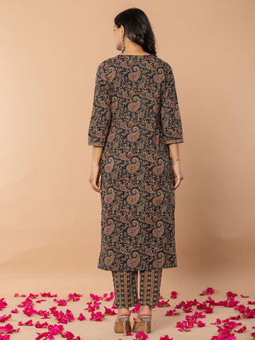 Paisley Printed Cotton Blend Kurta With Pants & Dupatta