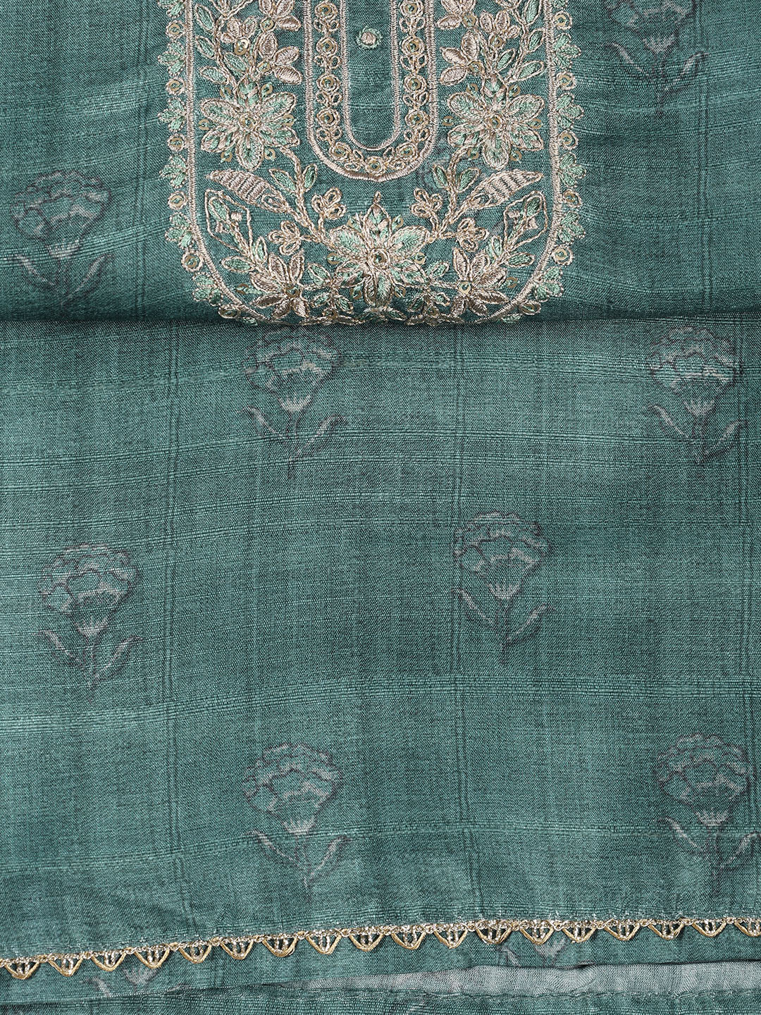 Printed Chanderi Unstitched Suit With Dupatta