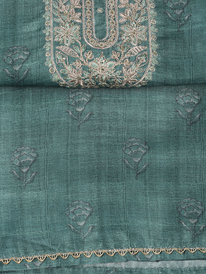 Printed Chanderi Unstitched Suit With Dupatta
