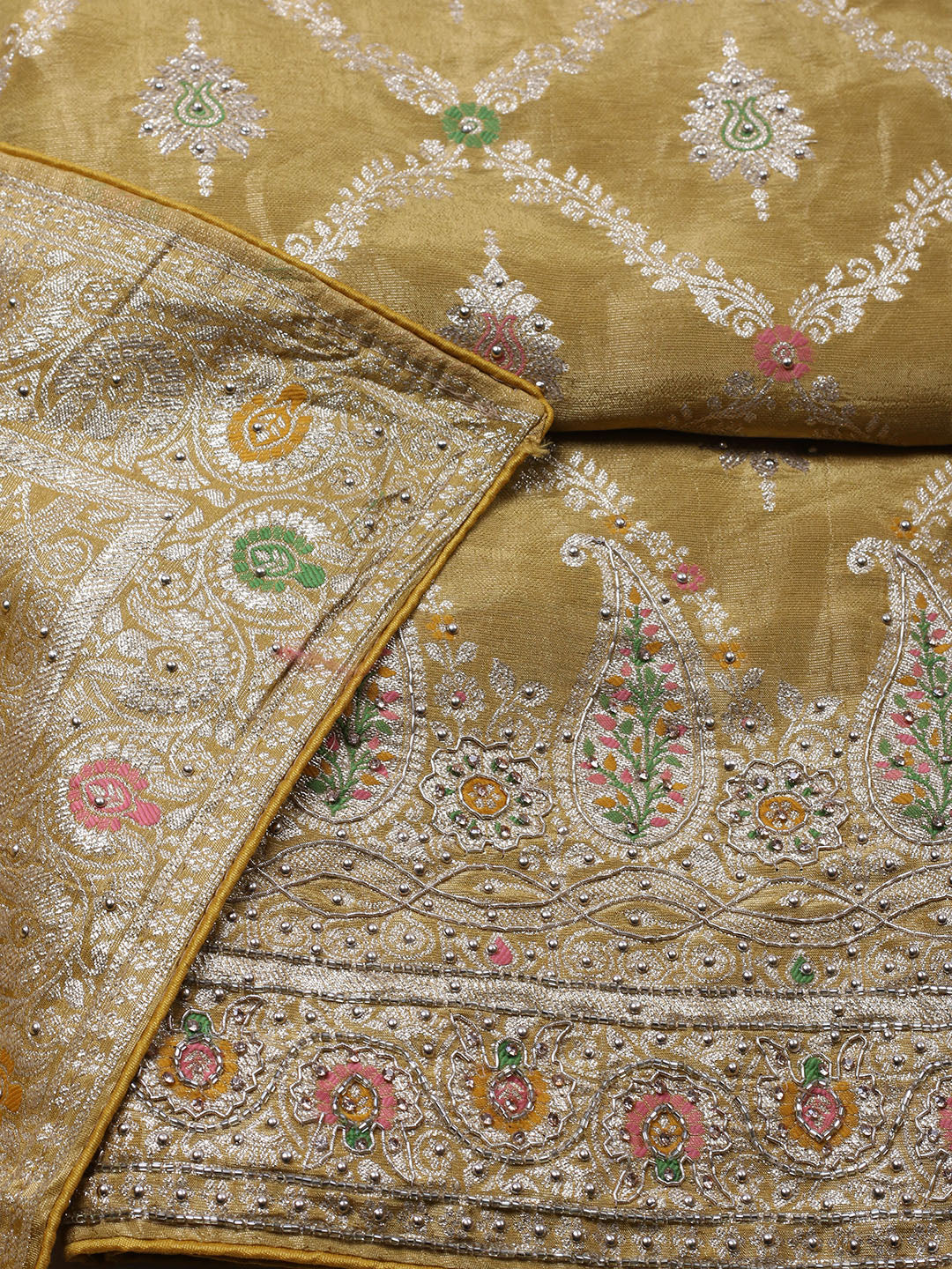 Woven Design Tissue Unstitched Suit With Pant &amp; Dupatta