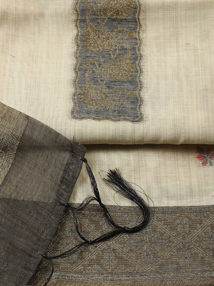 Woven Design Chanderi Unstitched Suit With Pant Dupatta