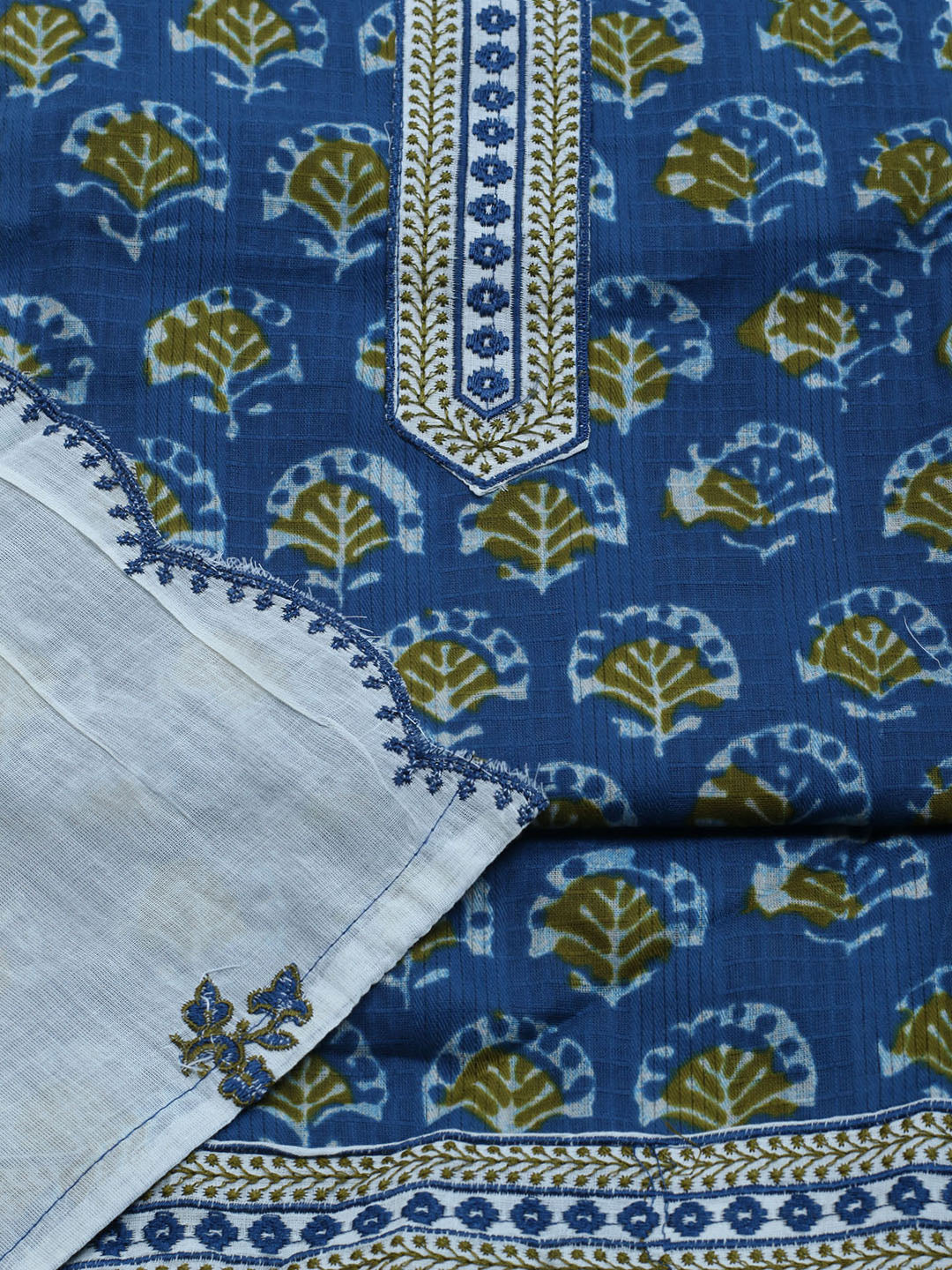 Neck Embroidered Cotton Blend Unstitched Suit With Dupatta
