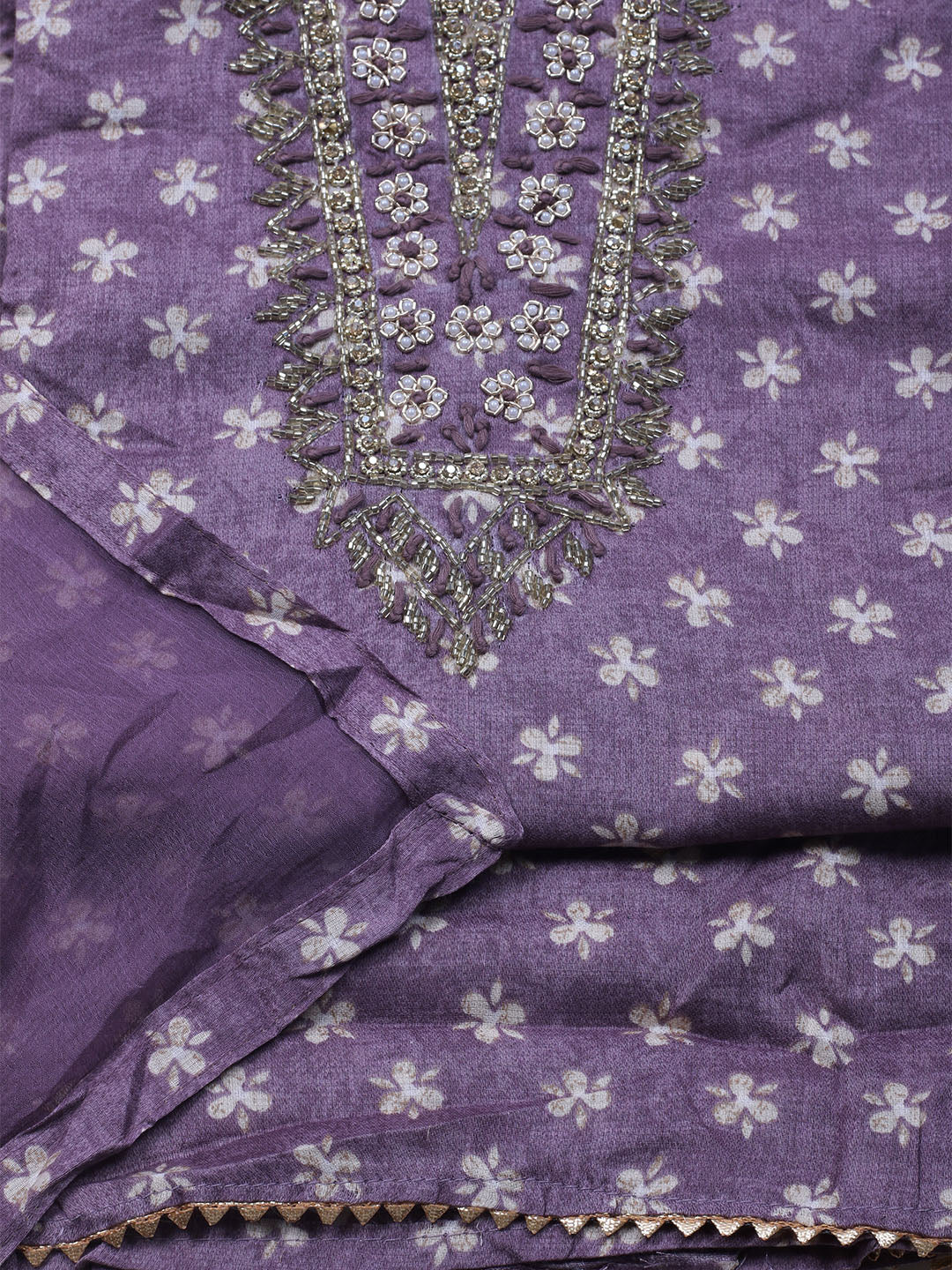 Embroidered Cotton Blend Unstitched Suit With Dupatta