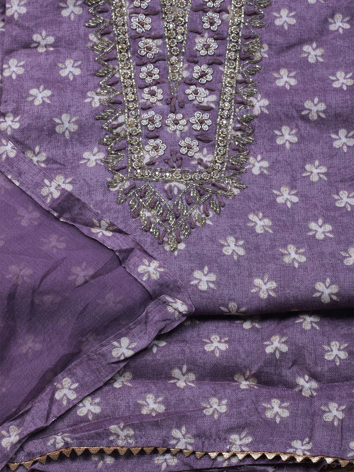 Embroidered Cotton Blend Unstitched Suit With Dupatta