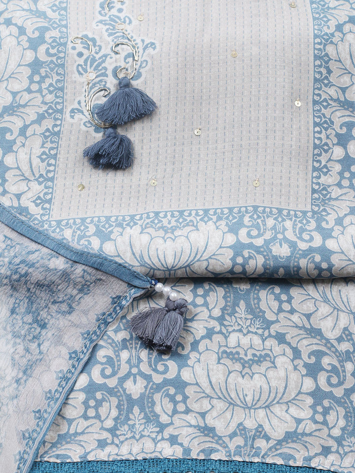 Printed Muslin Unstitched Suit With Pant &amp; Dupatta