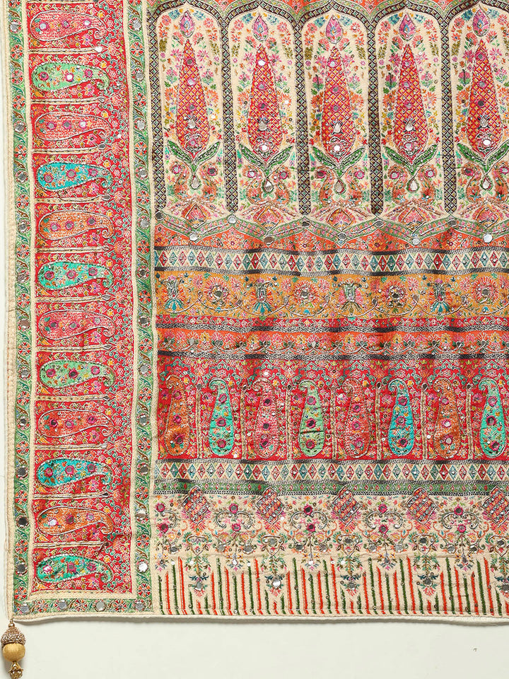 Floral Woven Embroidered Dola Silk Saree