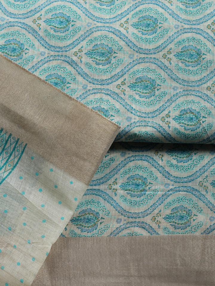 Printed, Chanderi Unstitched Suit With Pant &amp; Dupatta