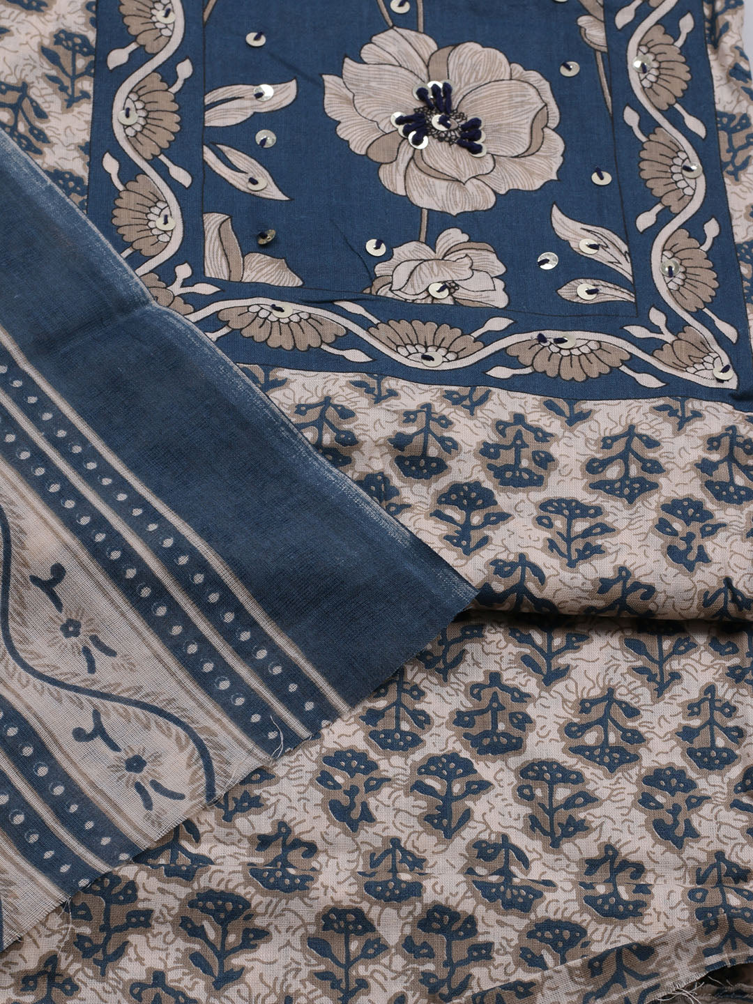 Printed Cotton Blend Unstitched Suit With Dupatta