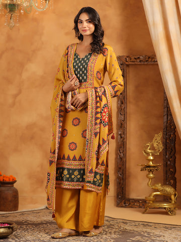 Printed Muslin Kurta With Pants & Dupatta