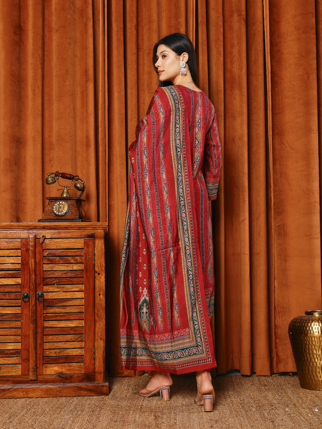 Printed Cotton Blend Kurta With Pants &amp; Dupatta