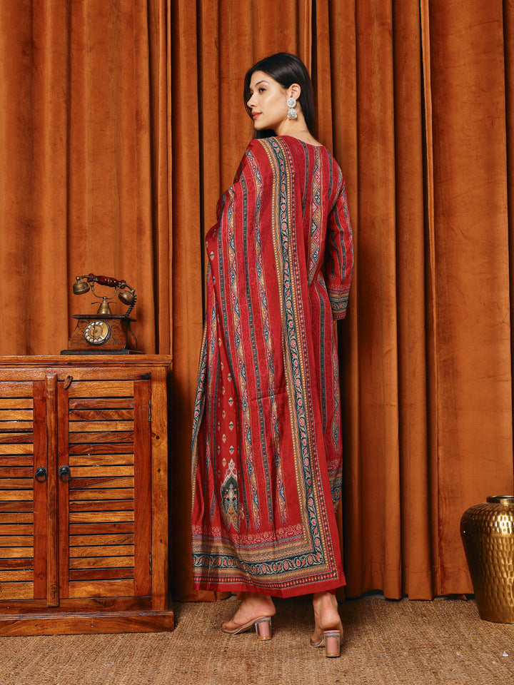 Printed Cotton Blend Kurta With Pants &amp; Dupatta
