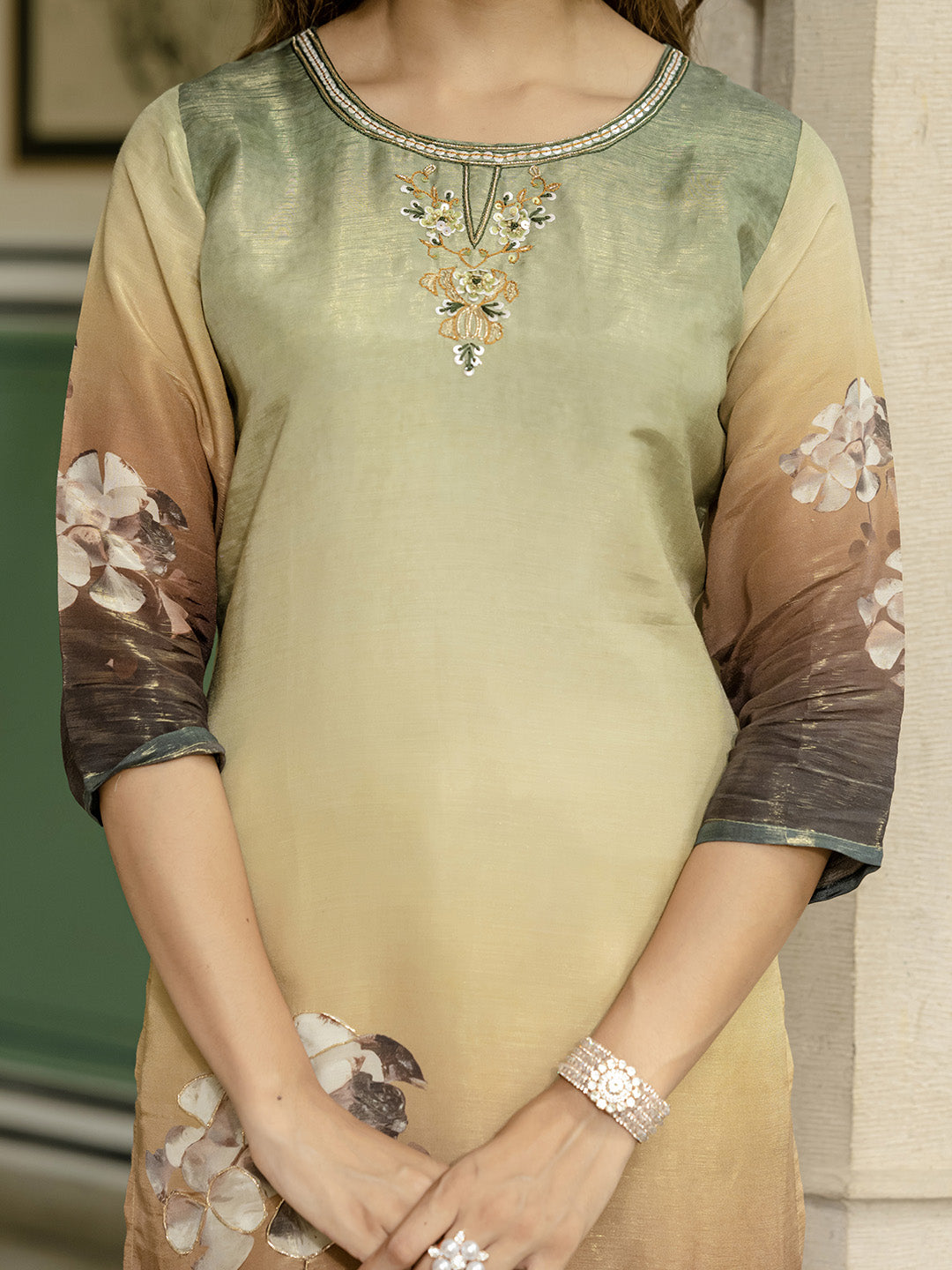 Printed Art Silk Kurta With Pant &amp; Dupatta