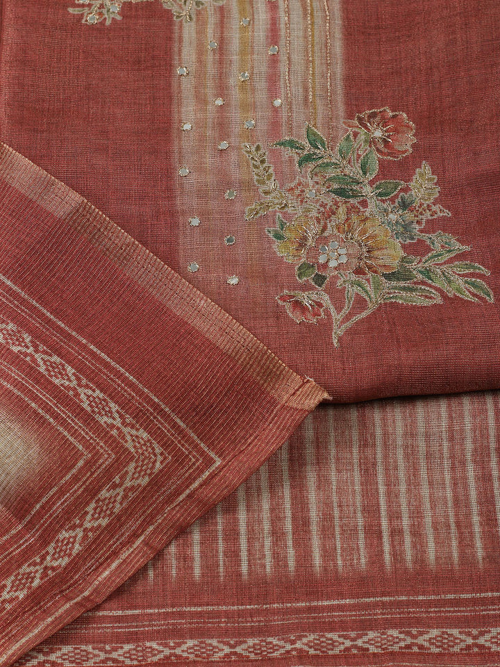Embroidered Tissue Unstitched Suit With Pant &amp; Dupatta