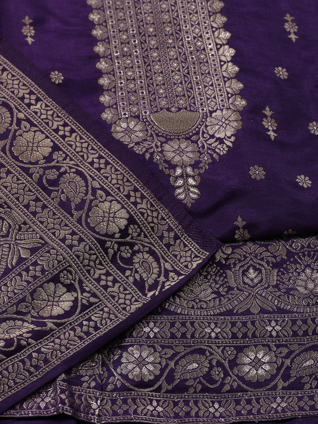 Neck Embroidered Chanderi Unstitched Suit With Dupatta